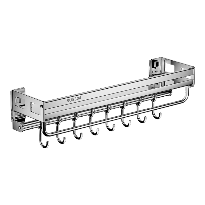 美廚物語304不銹鋼廚房置物架家用調(diào)料架壁掛可拆卸多功能調(diào)味品收納架子 【304不銹鋼】50cm+8鉤