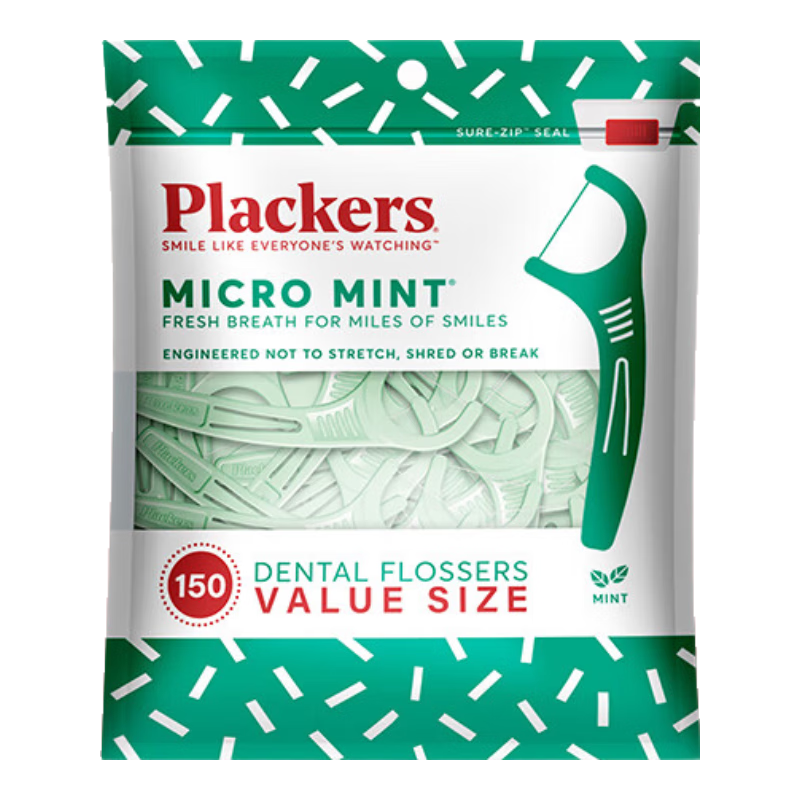 plackers超細牙線(xiàn)棒成人家庭裝牙簽剔牙清潔牙縫薄荷細滑單線(xiàn)150支
