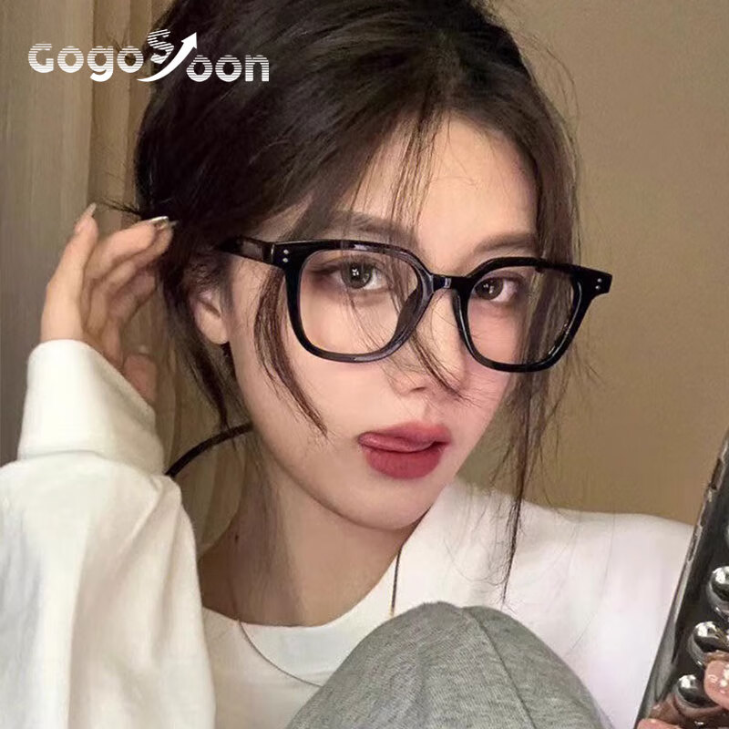 GOGOSOON日系黑框眼镜女大脸显瘦超轻方形镜框可配度数素颜防蓝光近视镜潮