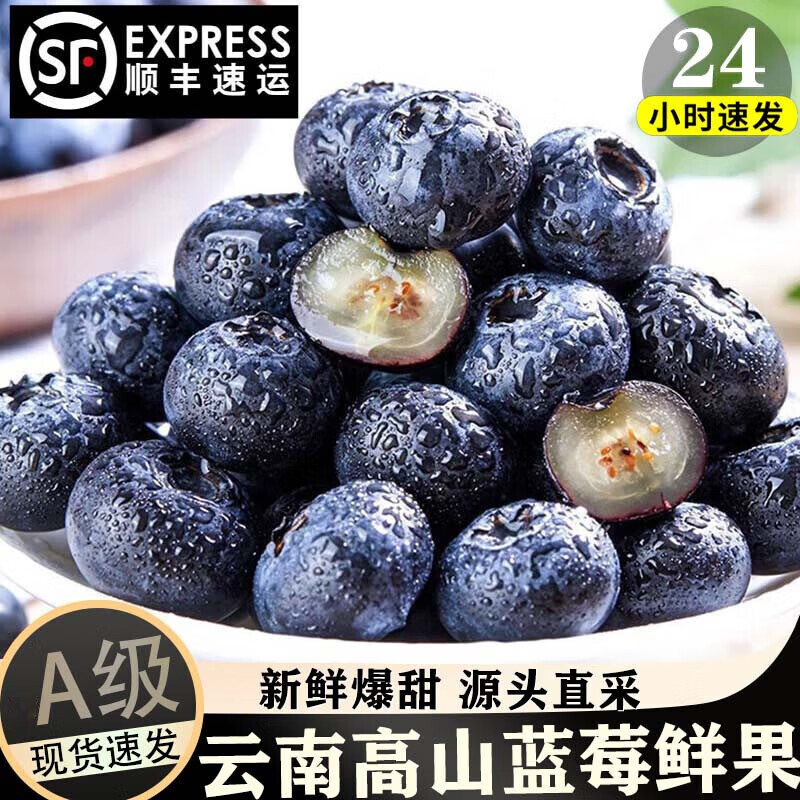 京蚨鲜【顺丰/JD】云南蓝莓鲜果新鲜水果现摘孕妇水果年货节礼盒 6盒大果【18-20mm】100克/盒 京东折扣/优惠券