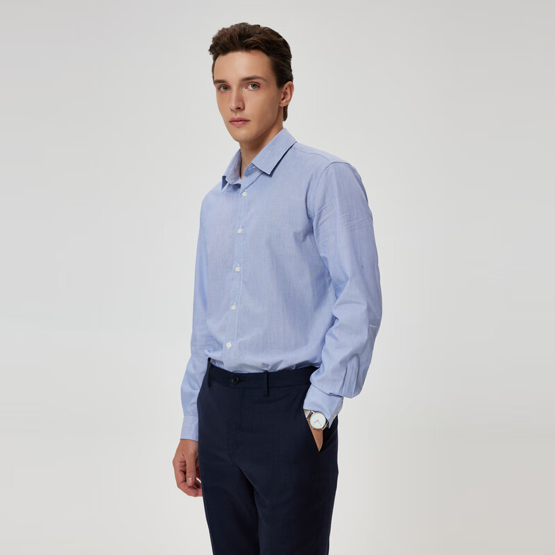Scofield【新疆棉】男士25年新款春季条纹商务通勤简约长袖衬衫 蓝色 XL 180