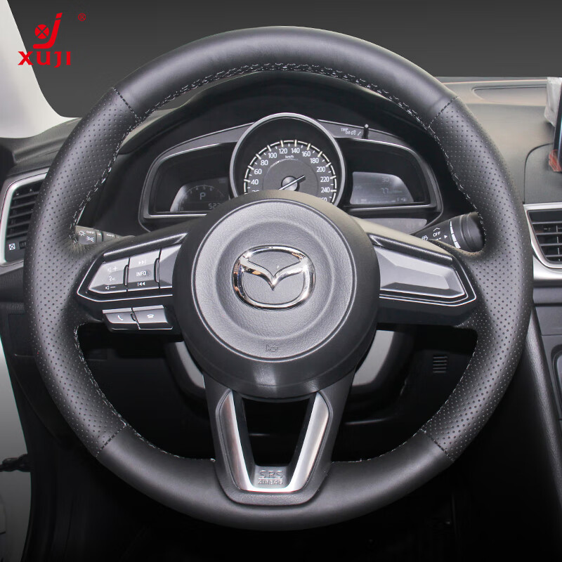徐记方向盘套适用马自达3 昂克赛拉CX-4阿特兹CX-50 CX-8手缝真皮EZ-6 黑皮侧孔-黑线 马自达所有车型可购买