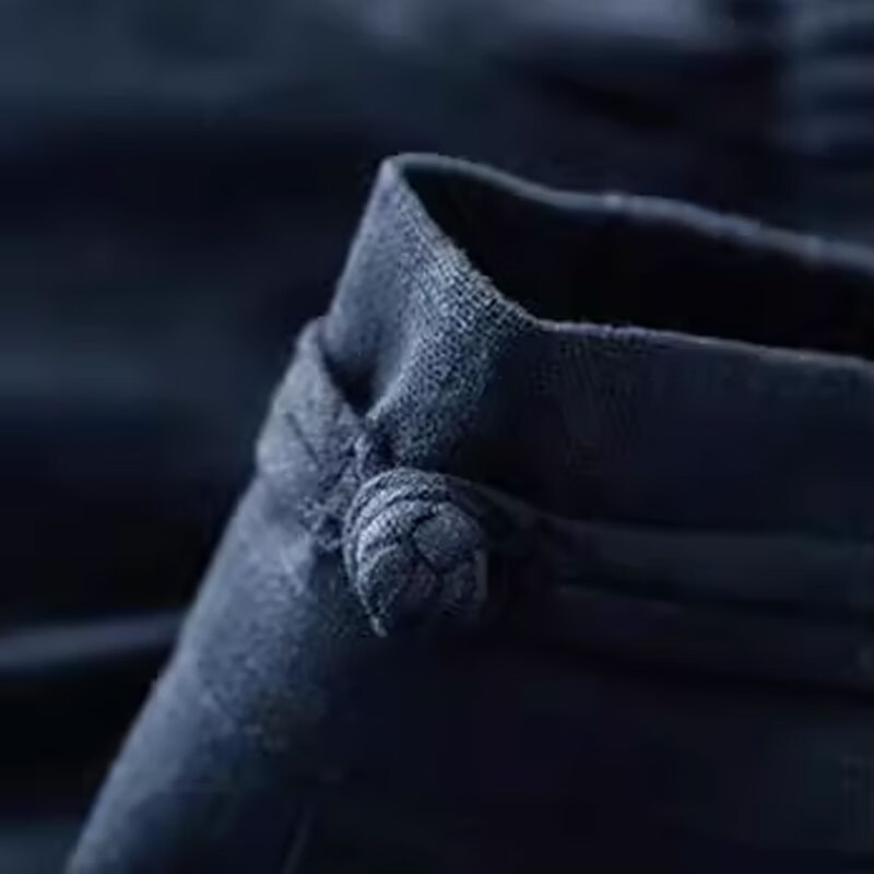 子牧棉麻夏装 女文艺休闲简约薄款宽松阔腿九分休闲裤9948 藏青色 M (建议90-115斤)