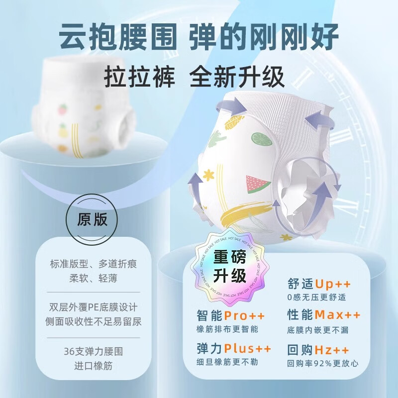 艾叶草艾心果拉拉裤婴儿纸尿裤尿不湿冬季超薄透气婴童成长裤学步裤尿片 弱酸全包臀拉拉裤/XXL码50片 24/32斤