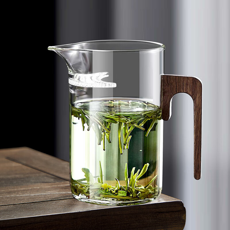 忆壶茶绿茶杯月牙公道杯带过滤茶水分离高硼硅玻璃茶器办公室龙井泡茶具