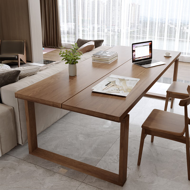 财迎客厅大长书桌工作台家用长条桌子莫比恩子学习桌全实木书房长桌