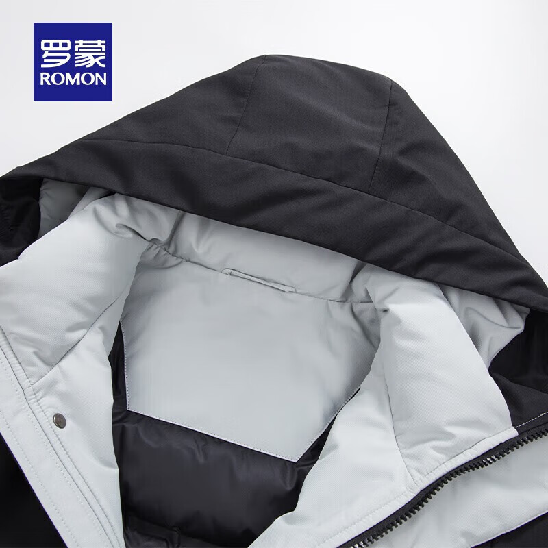 罗蒙（ROMON）男士短款连帽羽绒服冬季新款中青年时尚潮流防寒保暖外套 藏青色 2XL 185(适合145-160斤)