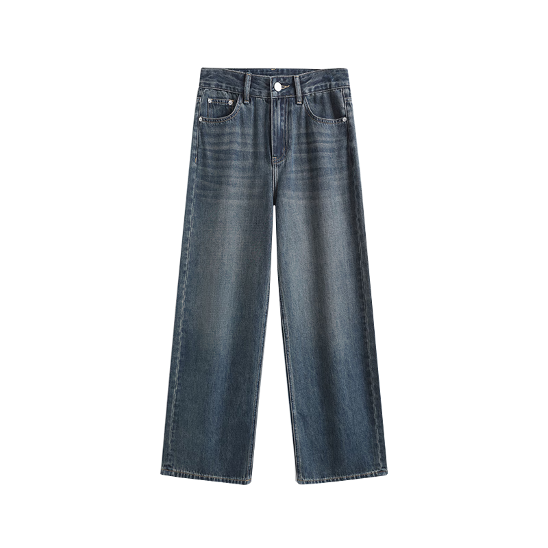京东京造牛仔裤女秋季高腰阔腿裤垂感时尚宽松女士长裤子女装 复古深蓝 M