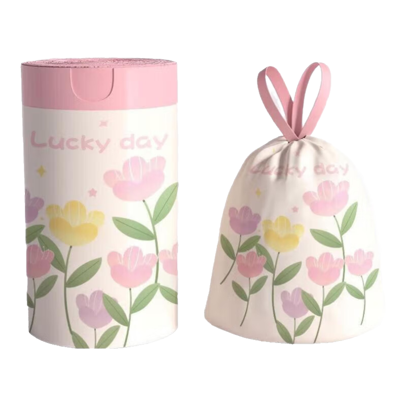 垃圾袋 加大加厚手提卡通免撕印花垃圾袋 45*45cm 双色花朵 1卷50只