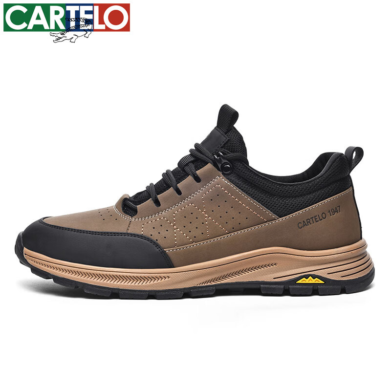 卡帝乐鳄鱼男鞋秋冬季新款男士休闲皮鞋时尚运动休闲鞋百搭舒适旅游鞋子 卡其 5607 39