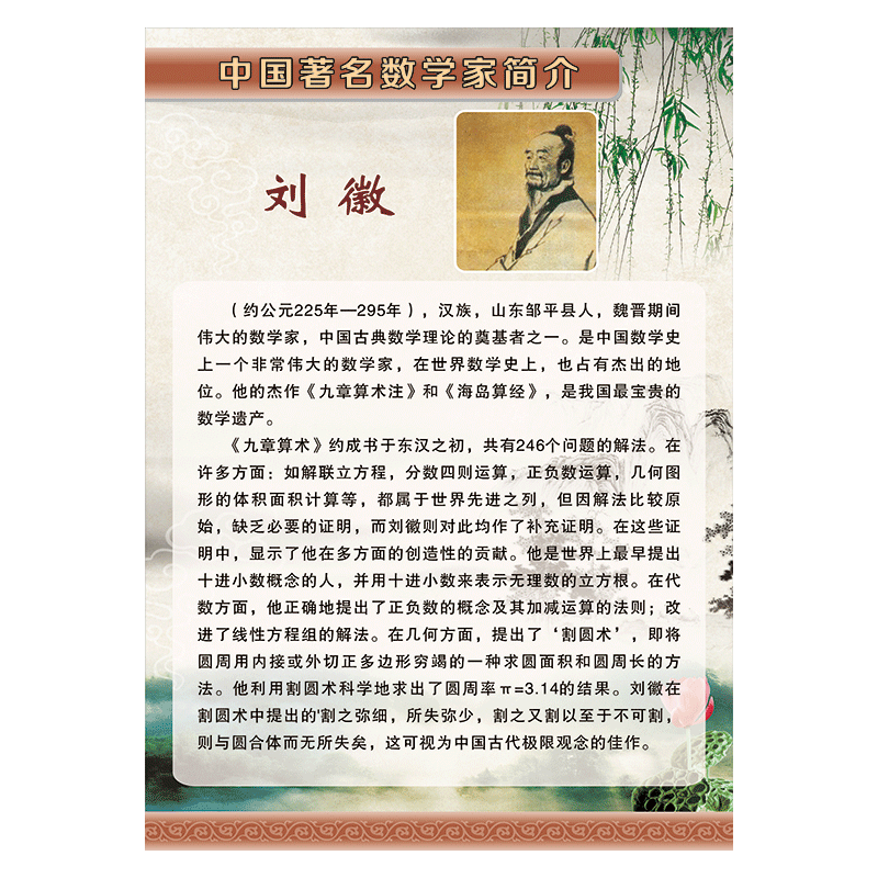中国著名数学家简介名人介绍头像肖像宣传画挂图海报教室布置展板墙