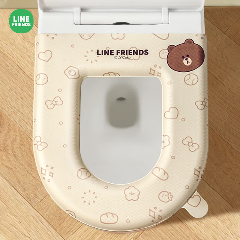 Creative art马桶圈马桶垫子保暖秋冬季加绒防水坐便垫套粘贴式拉链款四季通用 【联名新款】白色布朗熊1个
