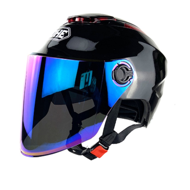 yohe  永恒半盔头盔时尚百搭双镜片防晒男女头盔四季通用选配3c 亮黑