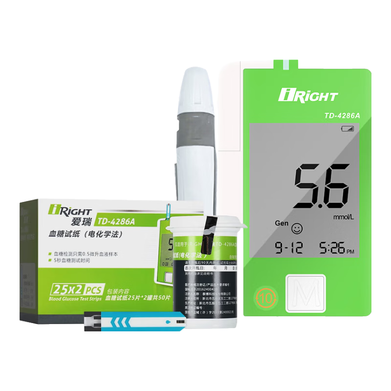 爱瑞爱瑞血糖试纸家用免调码血糖测试仪iright试条50片试纸TD-4286A 血糖仪+血糖试纸50片