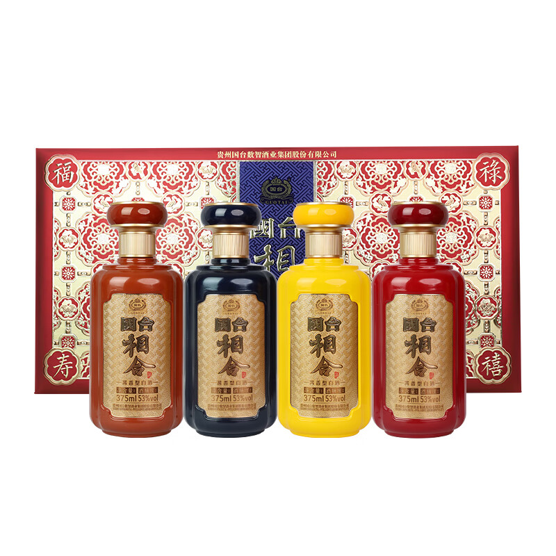 国台福禄寿喜【4瓶礼盒装】 53度酱香型白酒 大师亲签 53度 375mL 4瓶 礼盒含礼品袋