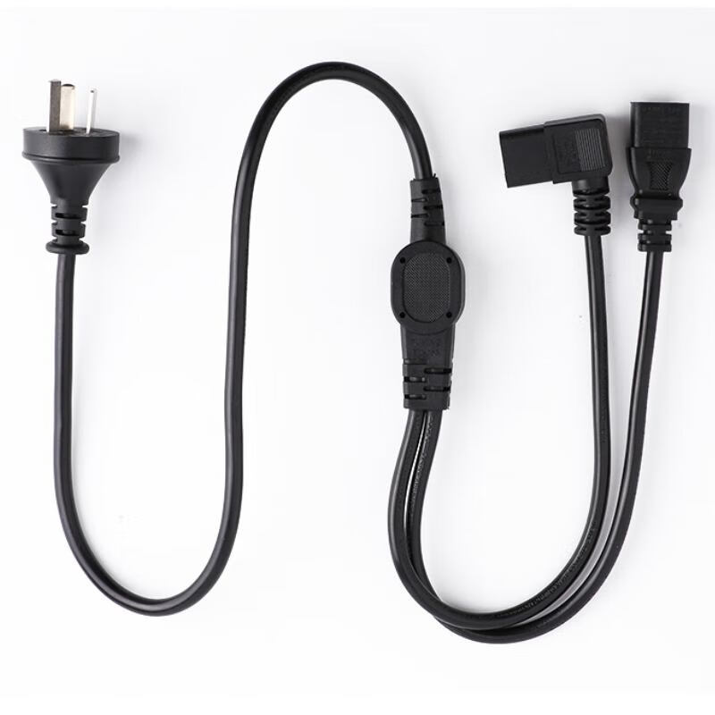 春程三插电源线电源线三孔连接线一分二短线 一拖二三插品字头 无氧纯铜芯1MM粗线芯适用电脑显示器