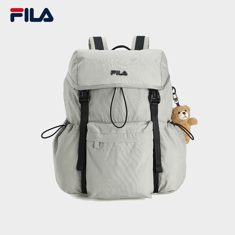 FILA 斐樂(lè)官方情侶款背包2025夏季新款時(shí)尚休閑雙肩包書(shū)包電腦包 晨暮灰卡其-LK XS