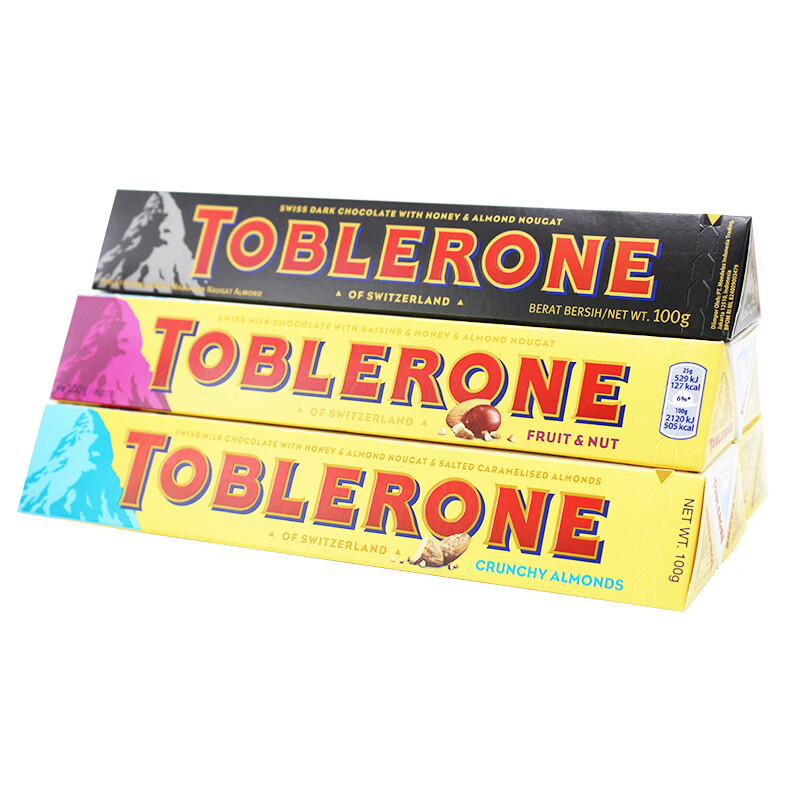 三角瑞士黑白巧克力原装进口盐焗牛奶巧克力纯可可脂 1条 混搭口味100g