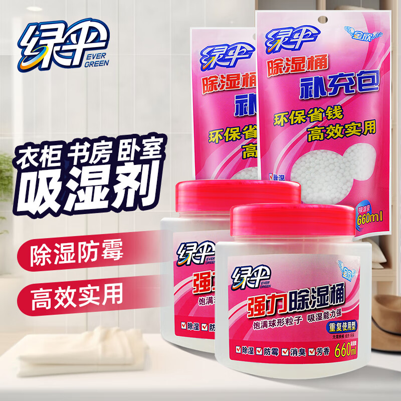 绿伞 除湿干燥剂 防潮吸湿盒 除湿桶 房间衣柜室内吸湿防潮 2盒+2袋
