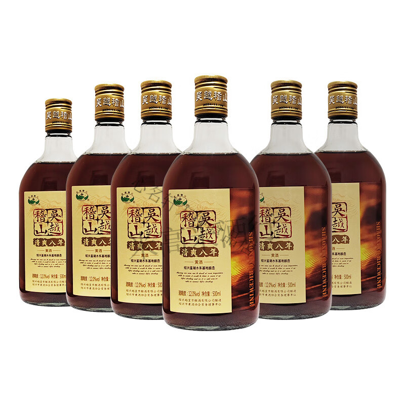 吳越稽山清爽八年正宗花雕自飲半甜型12度整箱6瓶裝黃jiu 6瓶清爽八年(無禮盒)