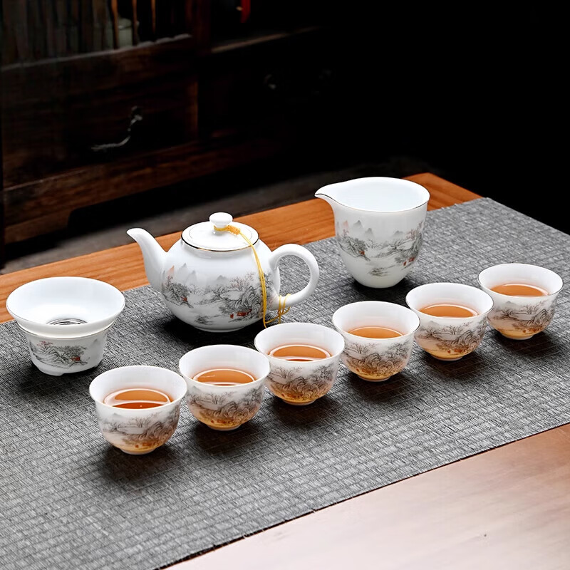 胖東來品質(zhì)功夫茶茶具冰種羊脂玉白瓷具套裝家用辦公泡壺蓋碗杯陶 白冰種茶壺-【山水人家】 10頭