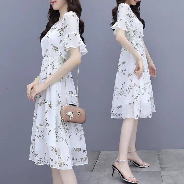 誉鹿小个子碎花短袖连衣裙气质碎花雪纺连衣裙女2025新款夏季小个子收 花色 M 建议90-100斤