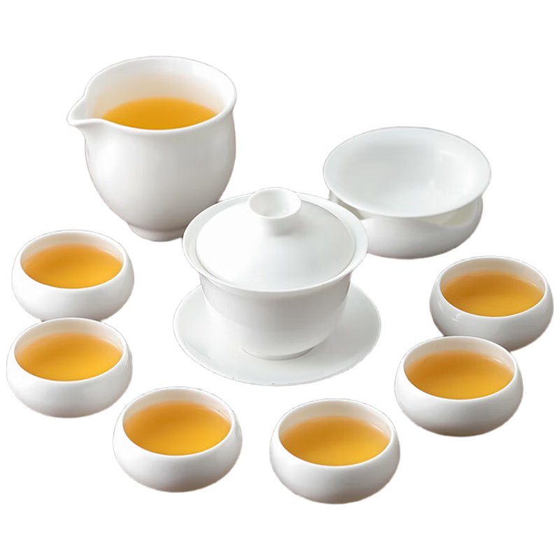 再降价、plus会员：不拙 白瓷茶具套装整套 岩香盖碗罗汉杯10入*2件