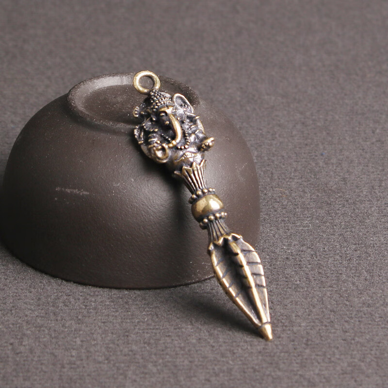 媞陌复古黄铜密宗法器象神金刚降魔杵钥匙扣挂件纳福大象杵小铜器520
