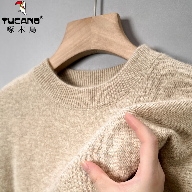 啄木鸟长袖毛衣男圆领纯色加厚男士针织衫冬季中年宽松非羊保暖毛衫绒衫 黑色 加厚 3XL (185) 推荐170-185斤