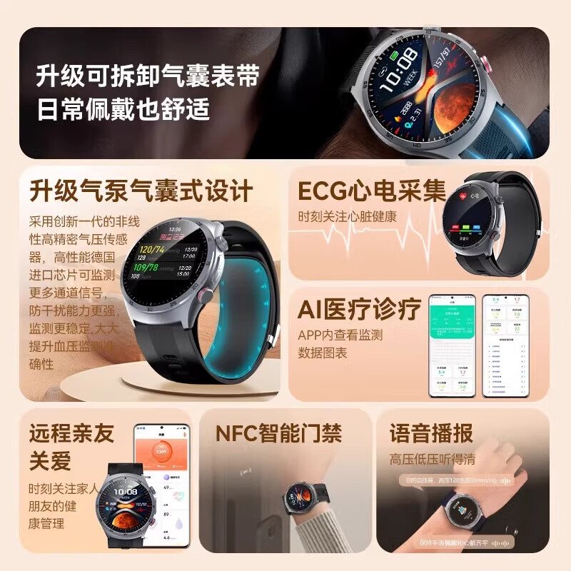 赛电真气囊精准血压监测手表w8全新升级血糖血脂尿酸趋势评估测血氧心率健康通话高端手表一键sos 【医疗器械认证】全新血压监测+血糖评估 天际蓝 华为鸿蒙苹果ios安卓适用