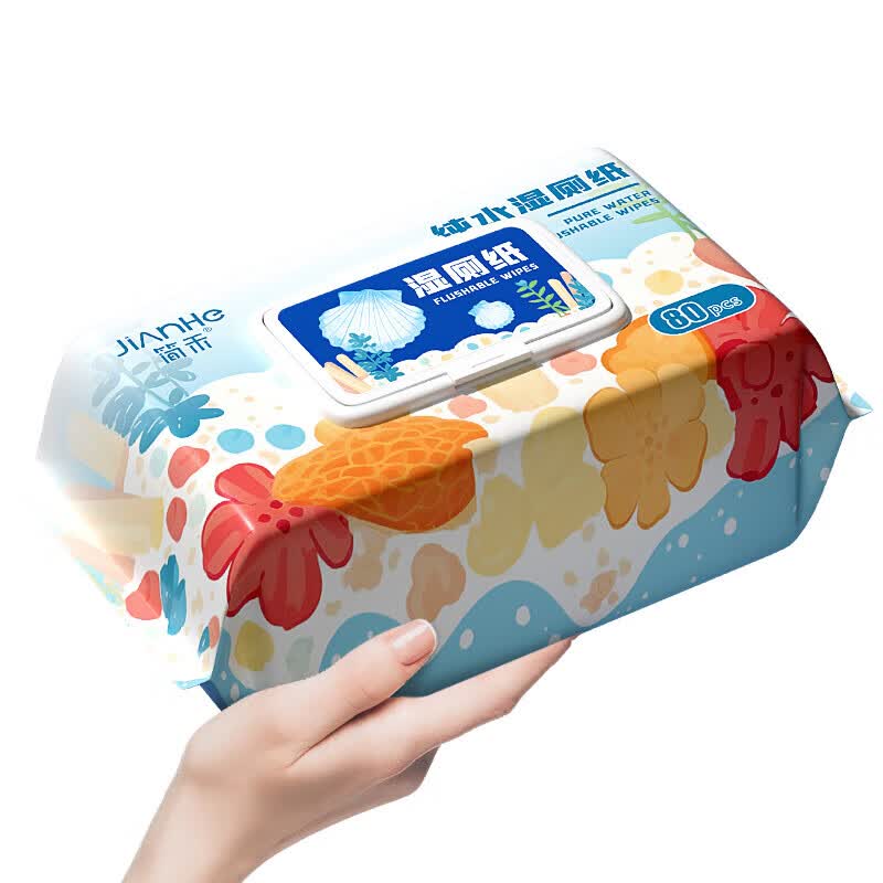 简禾纯水木浆湿厕纸厕所如厕卫生纸湿纸巾擦屁股洁厕湿巾家庭装80抽 【木浆可降解】 80抽 4包 -贝壳