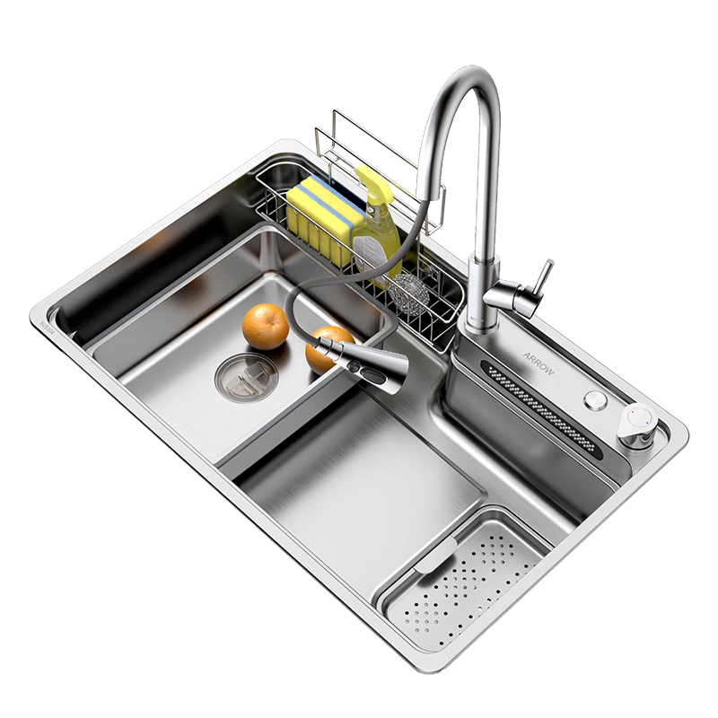 创宙 箭牌0涂层聚宝盆Pro厨房水槽304不锈钢洗菜盆飞瀑雨大单槽台上台下盆