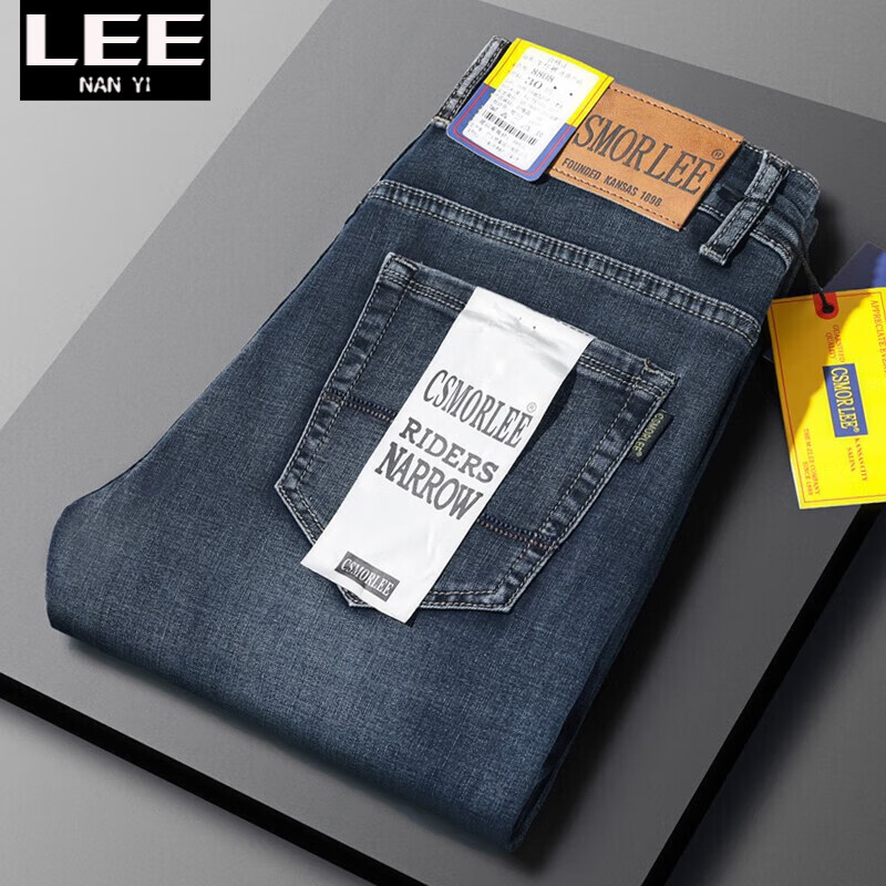LEE牛仔裤男高端秋冬直筒修身弹力潮牌复古百搭休闲男士商务长裤子 8808藏蓝色 31(130-140斤可选)