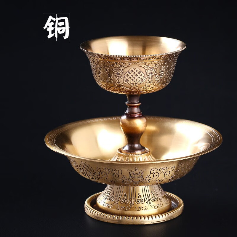 黃尼泊爾工藝八吉祥法器供酒碗供水杯供佛杯家用供奉的 銅雕花護(hù)法杯