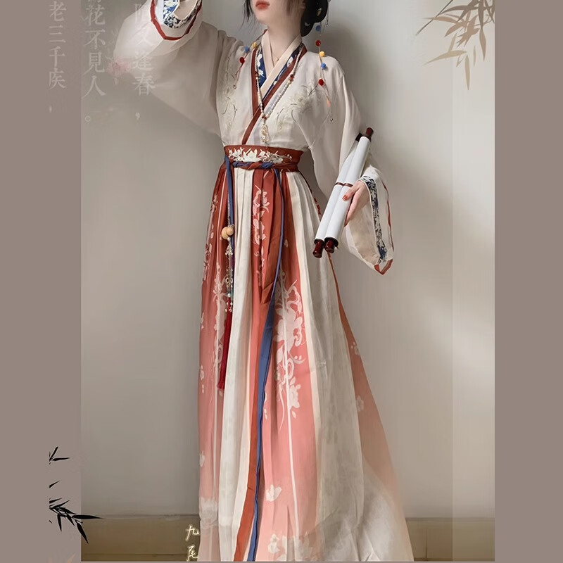 翊尚美汉服女成人全套正版春季新款晋制一片式交领齐腰糯裙国风套装 红色【刺绣上衣+印花糯裙+里衣】 L 【适合115-130斤】