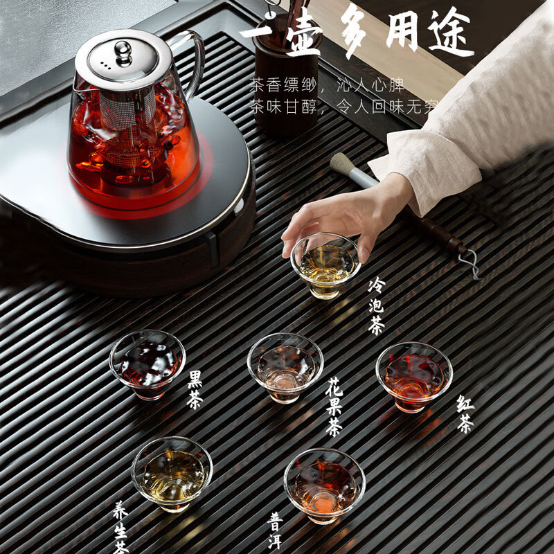 【优选百货】玻璃泡茶壶茶具套装家用花茶水壶耐高温加厚耐热过滤 多功能泡茶壶+厚高硼硅玻璃 450ml