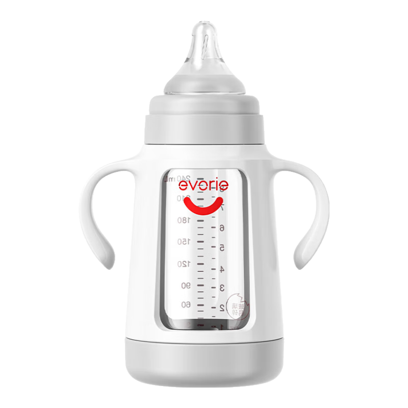 愛(ài)得利（evorie） 玻璃奶瓶 寬口徑帶保護套帶手柄奶瓶 嬰兒奶瓶240ml（6個(gè)月+）