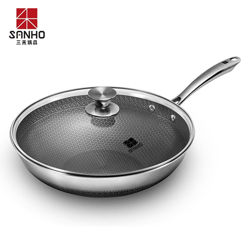 三禾三禾鍋具雙面蜂窩炒鍋316不銹鋼不粘鍋蜂窩炒鍋家用炒鍋32厘米 雙面316蜂窩32口徑 送鏟勺3 0cm