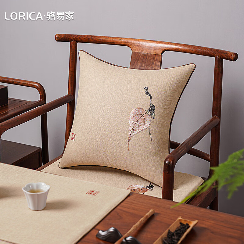 骆易家(lorica)咏蝉-新中式禅意抱枕圈椅太师椅靠垫客厅沙发靠垫红木