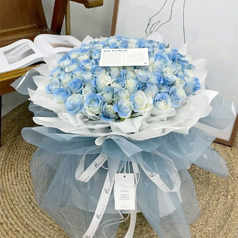 花遞鮮花速遞小時(shí)達99朵玫瑰花束生日禮物送女友同城配送當日達 99朵碎冰藍玫瑰-浪漫星辰|DS38 平時(shí)價(jià)