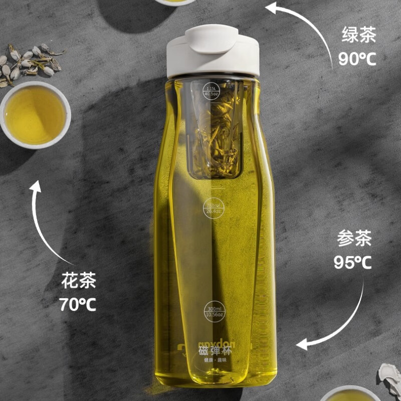 诺百纷第三代磁弹杯魔力球磁弹泡茶杯tritan塑料运动大容量茶水分离水杯 摩卡灰550ml 塑料磁弹泡茶杯