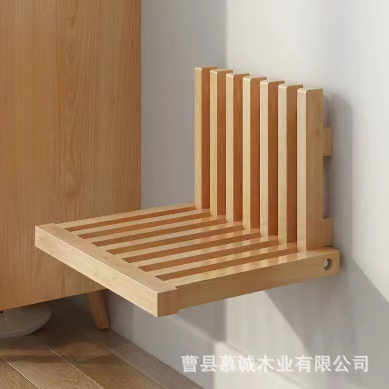 折叠换鞋凳壁挂式家用门口穿鞋进门凳入户玄关隐形挂墙折叠椅 原木色 41*34*5