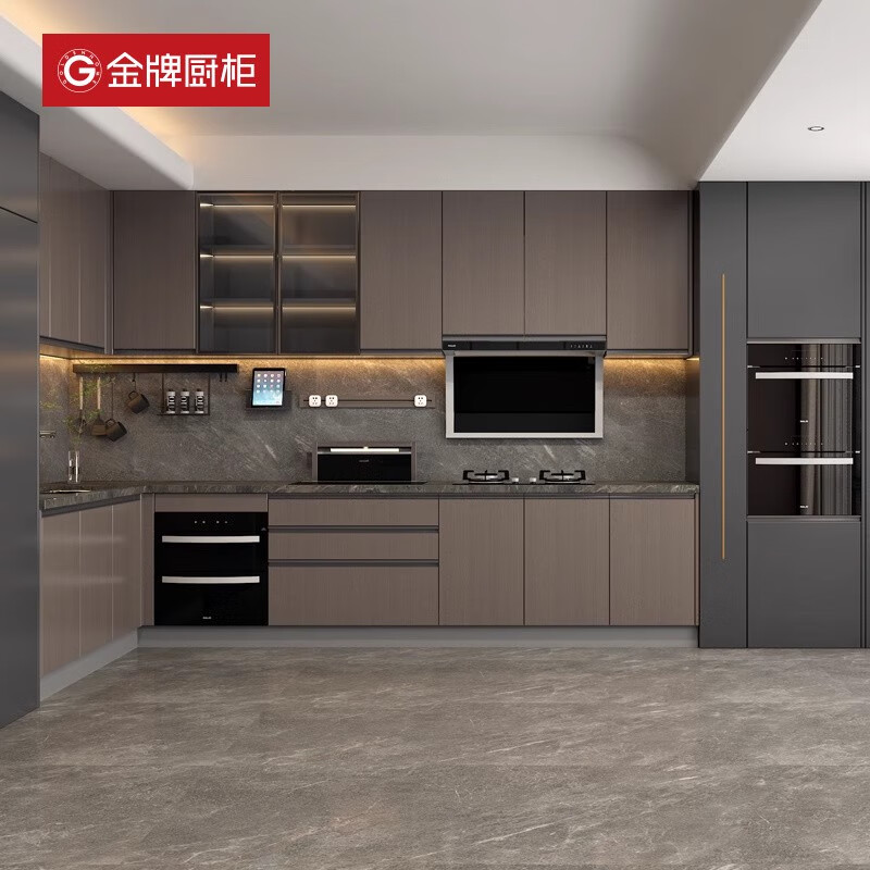 金牌廚柜廚柜廚柜廚房整體櫥柜定制一體灶臺柜石英石臺面開(kāi)放式裝修家用 定制預付金詳詢(xún)客服