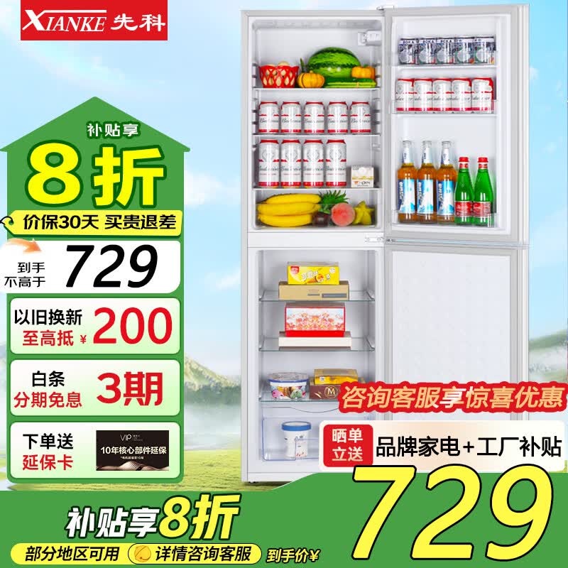 先科228升双门冰箱家用小型大容量双开门 节能省电租房冷冻冷藏超薄微霜保鲜电冰箱 278双门银色228升【一级能效】