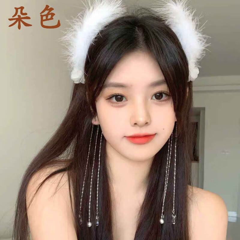 朵色超仙發(fā)卡側(cè)邊發(fā)夾森系網(wǎng)紅發(fā)飾古風漢服頭飾配飾仙氣額飾 羽毛流蘇仙女發(fā)箍