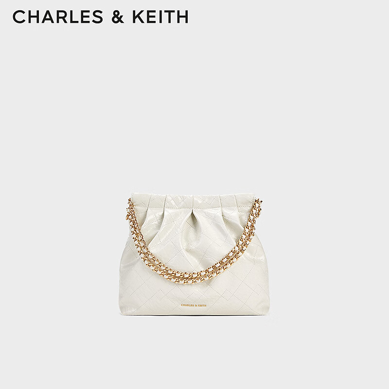 CHARLES&KEITH链条单肩腋下托特包流浪包包女包女友生日礼物CK2-20671559 【M号】White白色 M