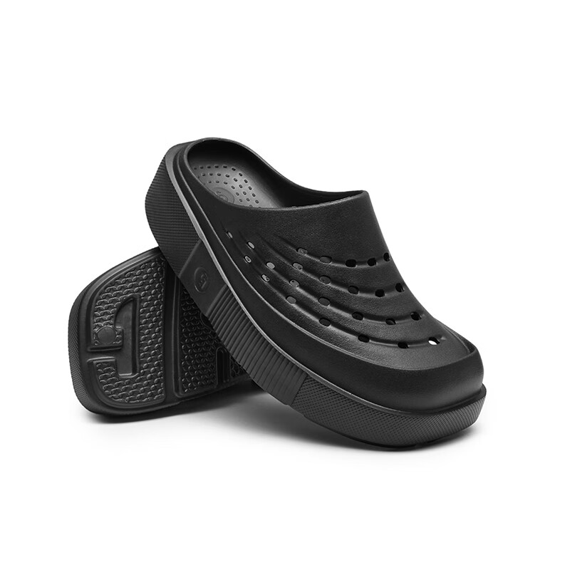 共迹gongji敖瑞鹏同款2025夏季新款洞洞鞋黑色休闲鞋子拖鞋厚底男士凉鞋女鞋 黑色 36 -37