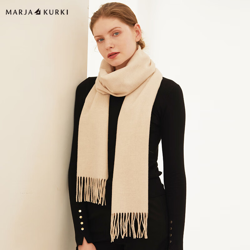瑪麗亞·古琦（MARJA KURKI）MARJAKURKI瑪麗亞古琦進(jìn)口羊毛圍巾女冬季紅色圍巾保暖圍脖情侶款 米白色意大利進(jìn)口