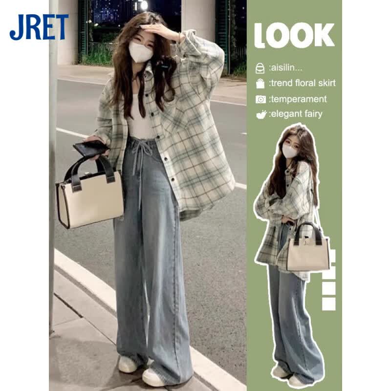 Jret韩系格子衬衫女夏季女装2025新款设计感小众休闲薄款外套女春秋款 浅绿格子 L 55/60kg