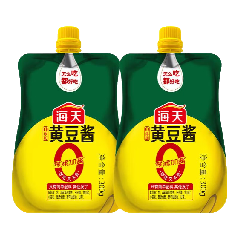 海天0添加黃豆醬800g/300g零添加防腐劑下飯醬炒菜拌面拌飯調(diào)味醬大醬 0添加黃豆醬300g*2袋